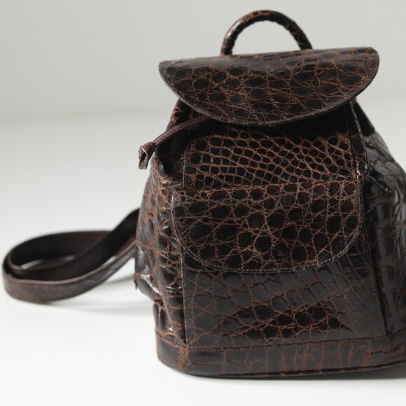 Elegant Vintage Neiman Marcus Espresso Brown Genuine Alligator Backpack - Picture 1 of 13